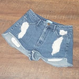 Distressed jean shorts